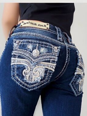 Rock Revival Jeans Womens Size 27 Long Celinda y2K Skinny Thick Stitch Dark Blue